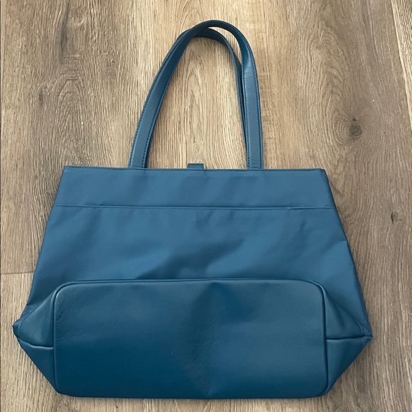 Agnes B Voyage Tote Bag Turquoise Blue Nylon Leather Bag Agnès B. France - Picture 4 of 11